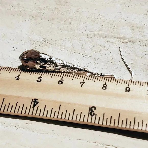 Handcrafted Caged Filigree Faceted Purple Crystal Silver Teardrop Earrings - Picture 8 of 8